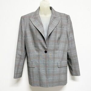 Judith & Charles Womens Structured Large Collar Single Button Plaid Blazer